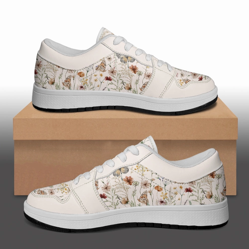 No Socks In Sneakers Tiny Bloom Watercolor Butterfly Vegan Leather Sneakers