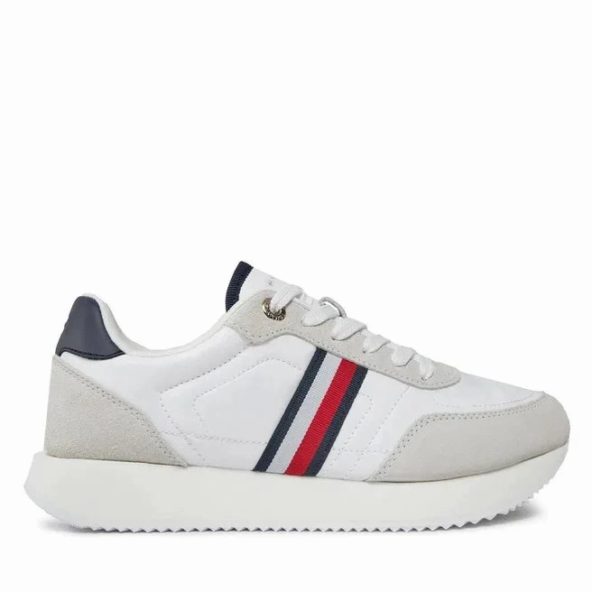 Wide Leg Jeans With Sneakers Tommy Hilfiger Essential Runner Global Stripes Women FW0FW07831-WHT