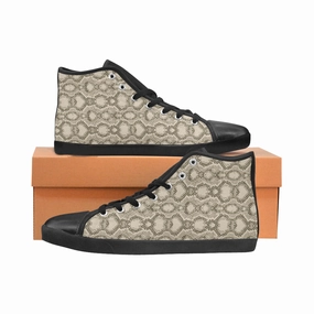 Women's Big Size Beige Snake Print High Top Canvas Shoes Heel Tips For Shoes