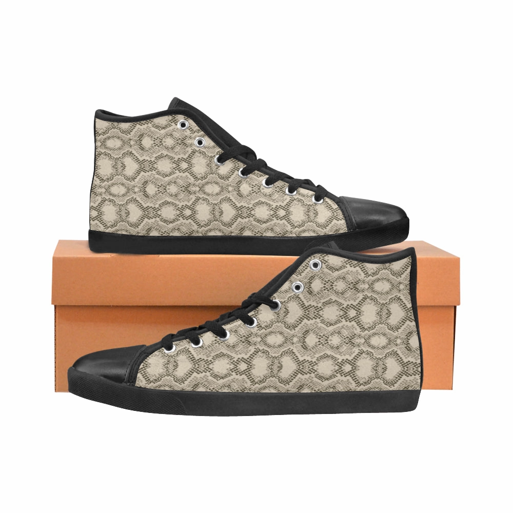 Trampled By High Heels Women's Big Size Beige Snake Print High Top Canvas Shoes