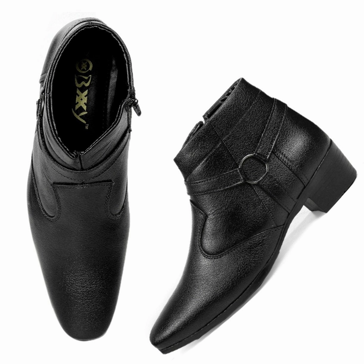 Waterproof Work Boots BXXY Men's New Height Increasing with Strapped Zipper and Buckle Boots for All Occassions and All Seasons