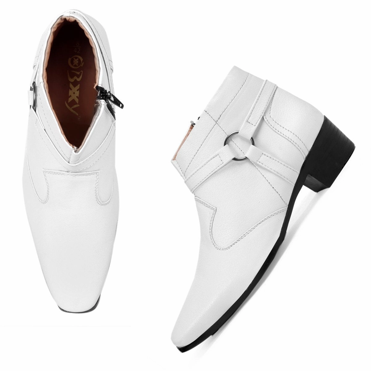 Low Cowgirl Boots BXXY Men's New Height Increasing with Strapped Zipper and Buckle Boots for All Occassions and All Seasons