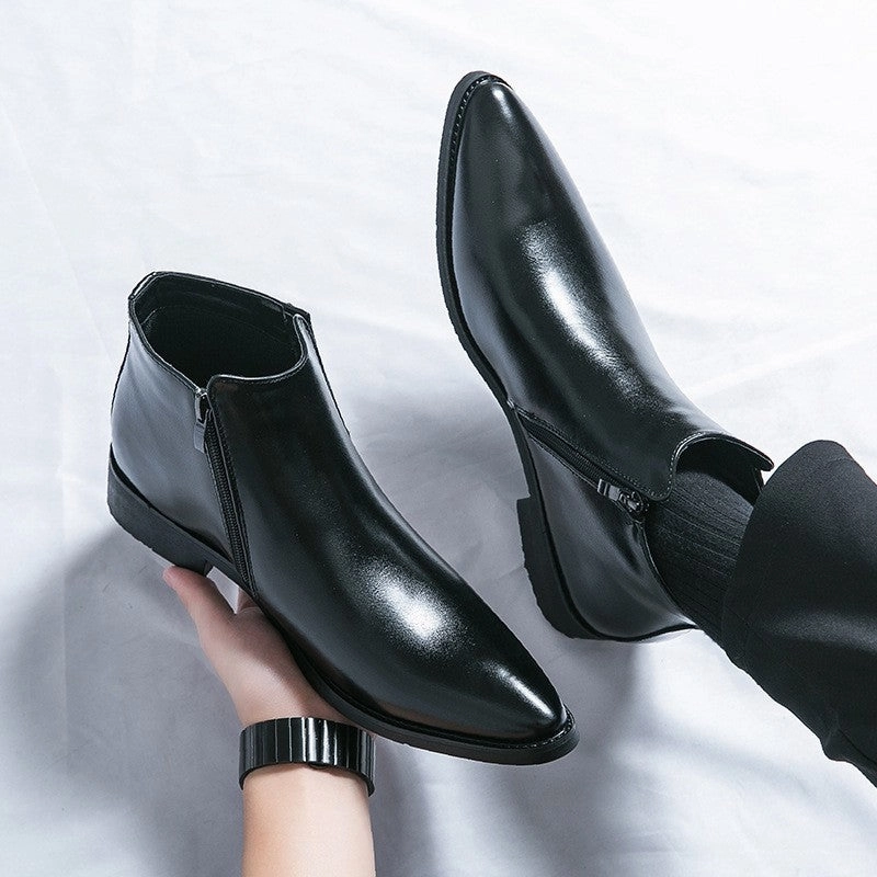 Electric Boots Mens High-Top PU Pointed Toe Boots  Hollow-Out Fashion Martin Style