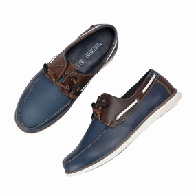 Leather Slip On Casual Shoes West Port Men Premium Leather Boat Shoes (Danial-66-Blue-Tan)