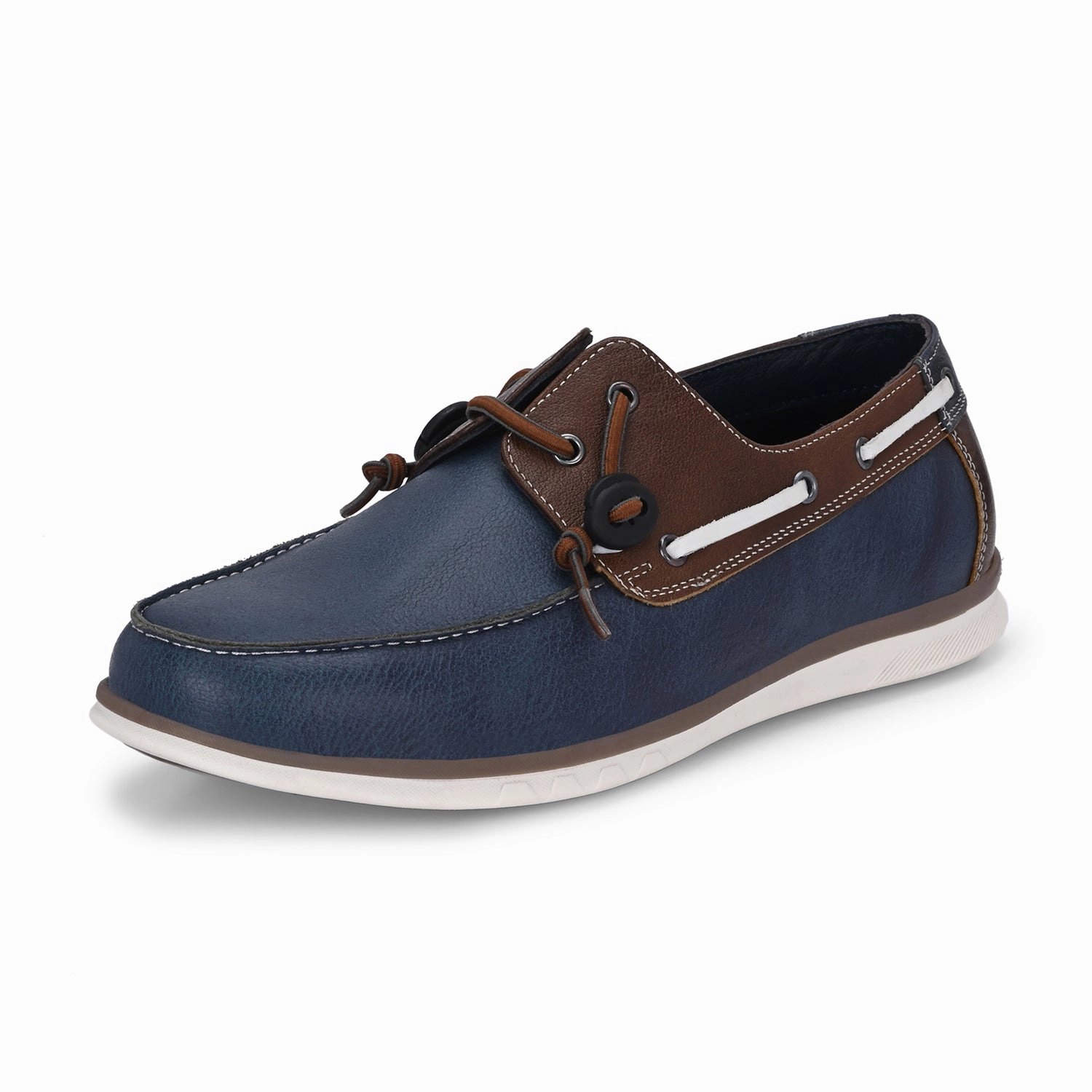 Stride Rite Casual Shoes West Port Men Premium Leather Boat Shoes (Danial-66-Blue-Tan)