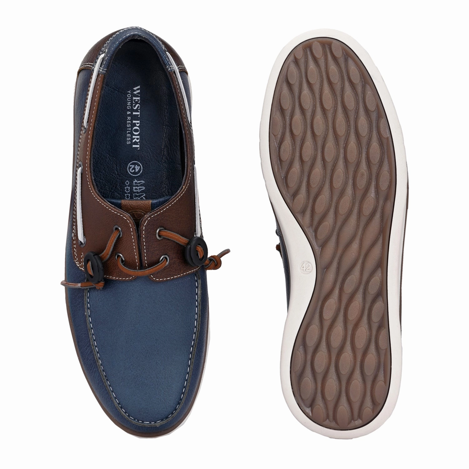 West Port Men Premium Leather Boat Shoes (Danial-66-Blue-Tan) Sweet Casual Shoes