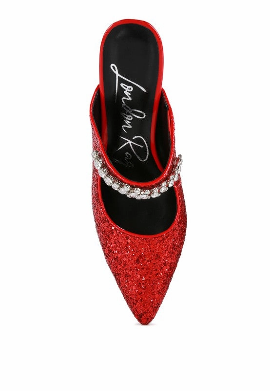 Twinklet Glitter Diamante High Heeled Sandals Keen Slide Sandals