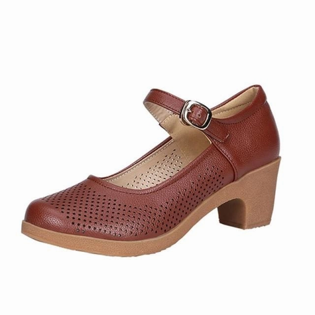 Stiletto Heels Breathable Buckle Openwork Leather Women Summer Shoes