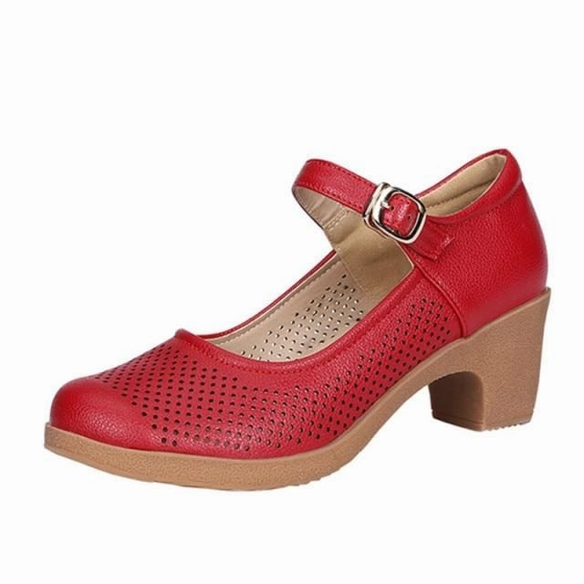 Breathable Buckle Openwork Leather Women Summer Shoes Suede High Heel Shoes