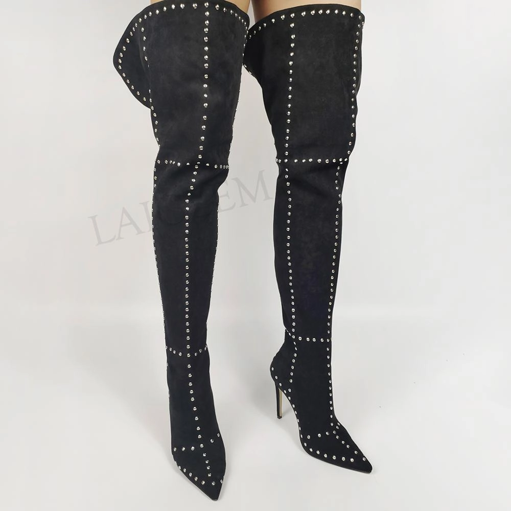 Waterproof Shoe Bags SEIIHEM SEXY Women Over Knee High Boots Black Zip Stiletto Heels Thigh High Boots Ladies Party Shoes Woman Large Size 43 44 47