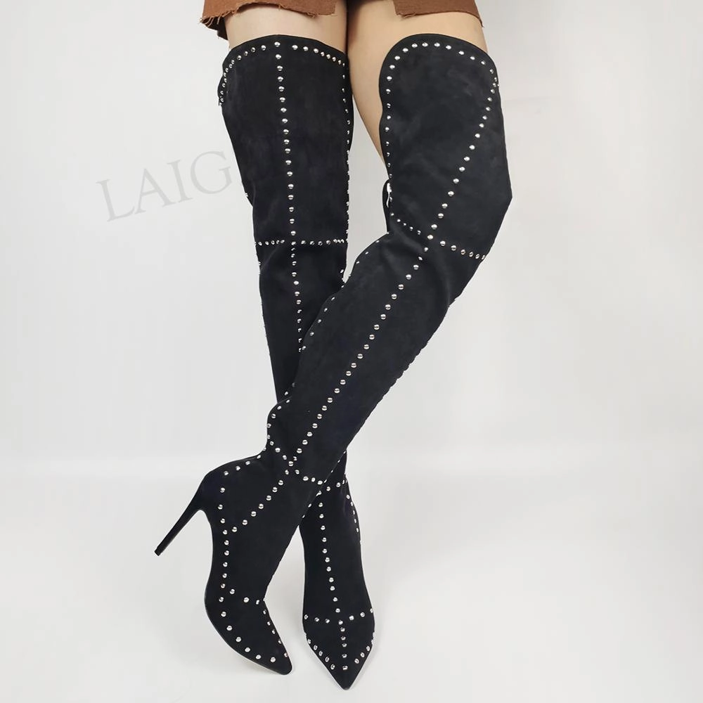 SEIIHEM SEXY Women Over Knee High Boots Black Zip Stiletto Heels Thigh High Boots Ladies Party Shoes Woman Large Size 43 44 47 Explorer Next Sneaker Mid Waterproof Shoes