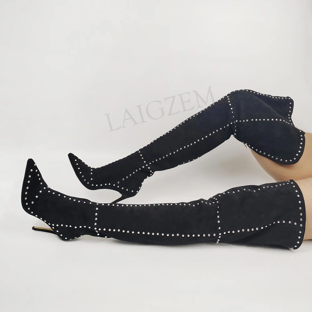 SEIIHEM SEXY Women Over Knee High Boots Black Zip Stiletto Heels Thigh High Boots Ladies Party Shoes Woman Large Size 43 44 47 Waterproof Shoes For London