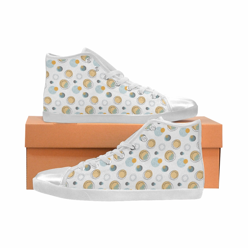 High Heels On Table Women's Big Size Bubbly Polka Print Canvas High Top Shoes