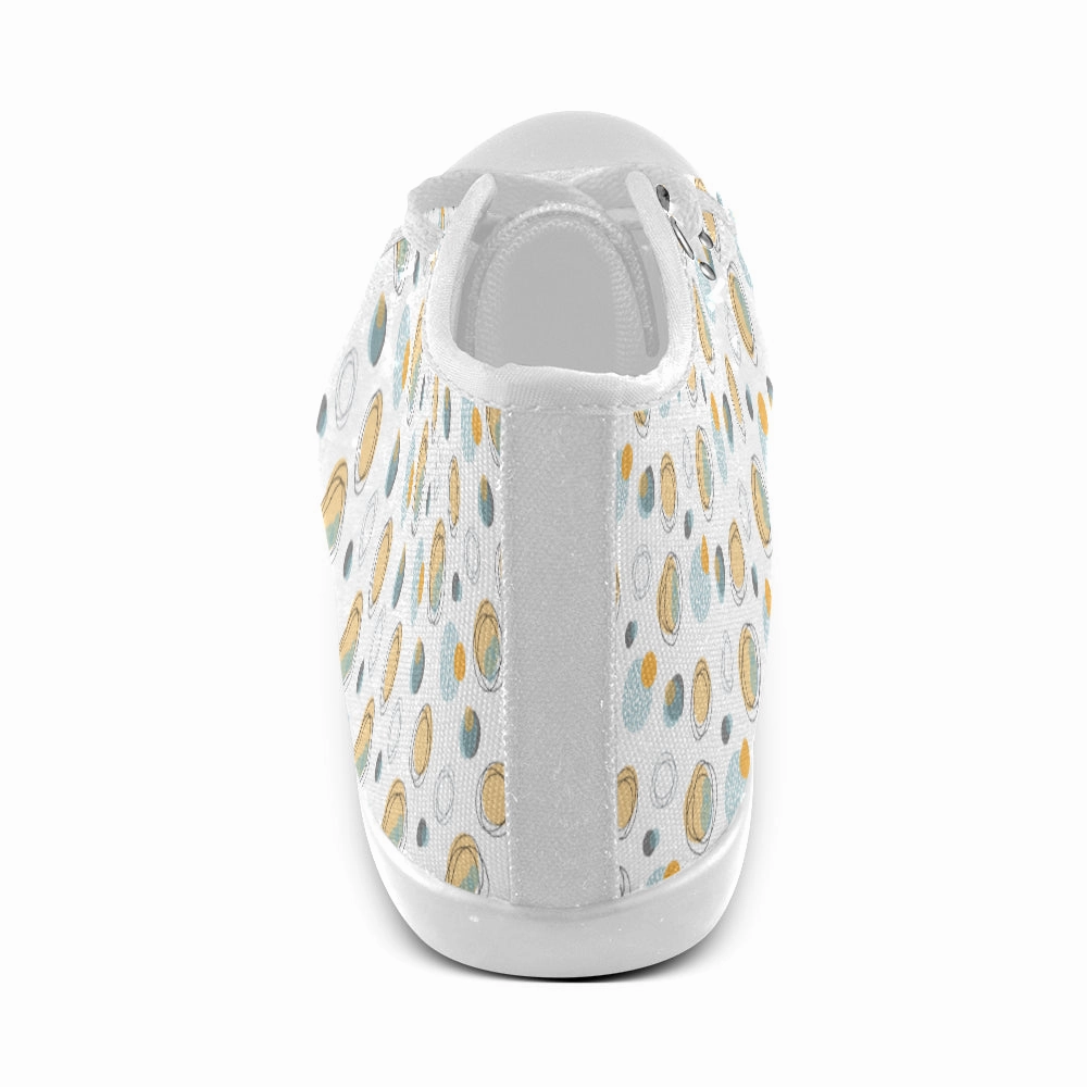 Women's Big Size Bubbly Polka Print Canvas High Top Shoes Cowboy Boots High Heel