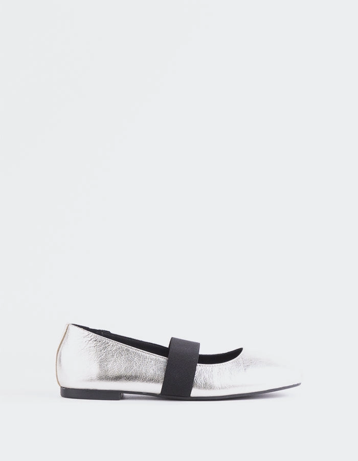 Seraphina Silver Leather Flat Pointed Toe Slingback Shoes