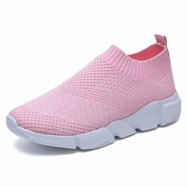 Flat Gym Shoes Women Shoes 2019 New Flyknit Sneakers Women Breathable Slip On Flat Shoes Soft Bottom White Sneakers Casual Women