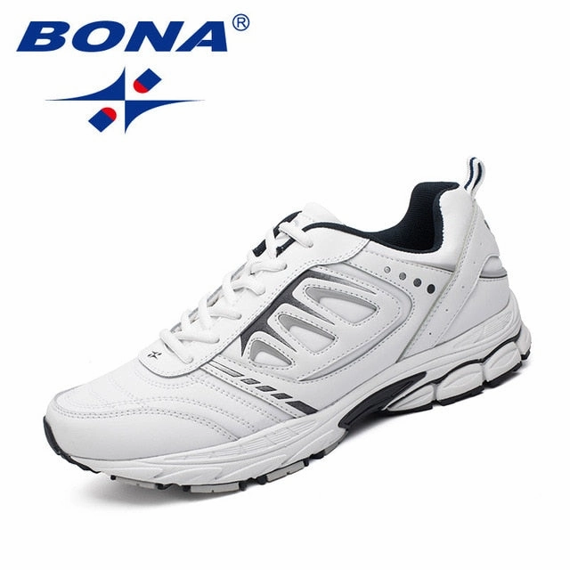 Leather Running Shoes BONA New Style Men Running Shoes Ourdoor Jogging Trekking Sneakers Lace Up Athletic Shoes Comfortable Light Soft Free Shipping