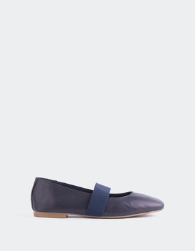 Seraphina Navy Leather Ballet Flats Shoes
