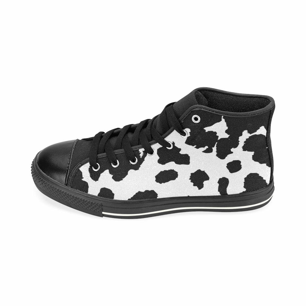 Strappy Platform High Heels Women's Big Size B/W Cow Print High Top Canvas Shoes