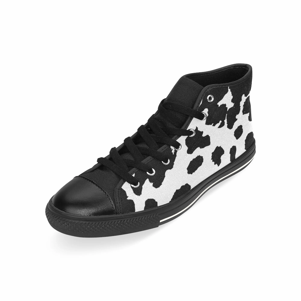 Soled High Heels Women's Big Size B/W Cow Print High Top Canvas Shoes