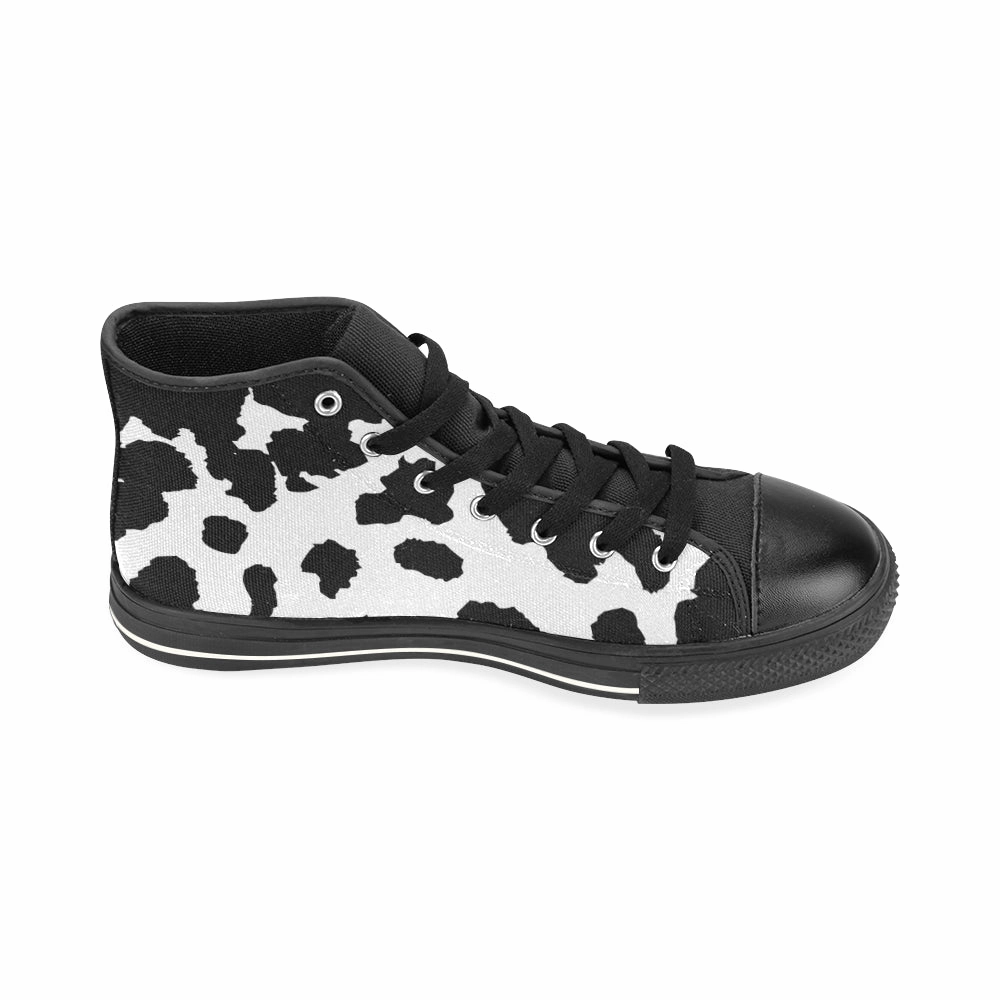 Women's Big Size B/W Cow Print High Top Canvas Shoes Wide Calf Knee Boots