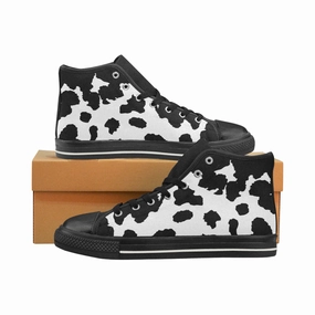 Women's Big Size B/W Cow Print High Top Canvas Shoes High Heels Long Legs