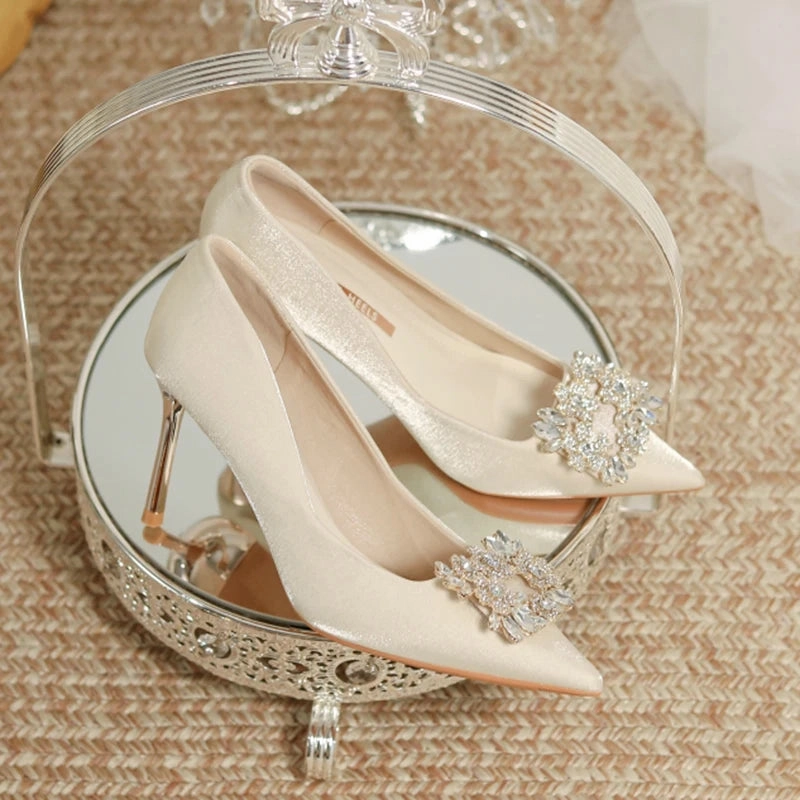 Women's Crystal Square Buckle High Heels Pumps High Heel Sneaker Boots