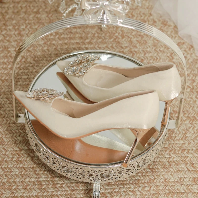 Women's Crystal Square Buckle High Heels Pumps Large Size Shoes High Heels