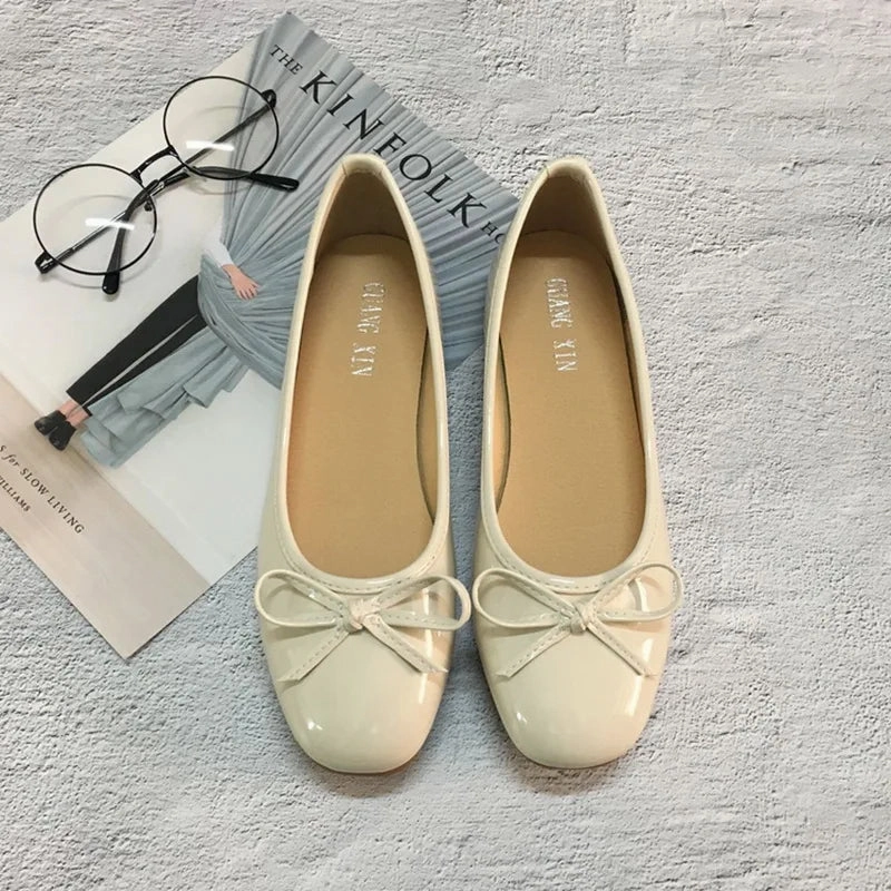 Bjlxn 2025 Luxury Brand CC Flat Shoes Women Round Toe Soft Leather Bow Ballet Flats Fashionable Mary Jane Shoe Plus Sieze #31-45 Flat Shoes Wide