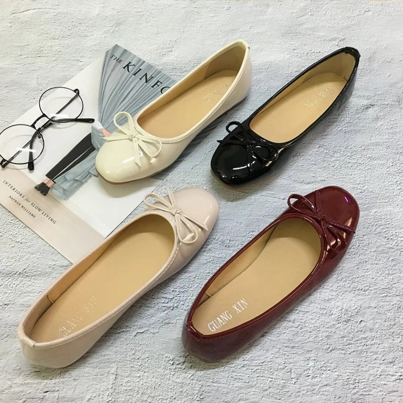 Shoes That Are Good For Flat Feet Bjlxn 2025 Luxury Brand CC Flat Shoes Women Round Toe Soft Leather Bow Ballet Flats Fashionable Mary Jane Shoe Plus Sieze #31-45