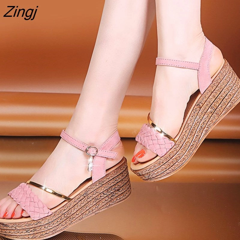 kamames Heels Women Summer Shoes Wedges Bohemian Women Sandals Flat Platforms Diamond Beach Sandles Open Toe Women Shoes Best Flat Squat Shoes