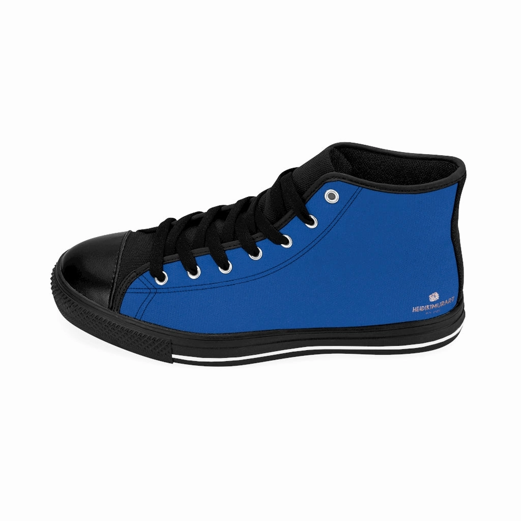 Dark Blue Men's High-top Sneakers, Solid Color Minimalist Designer Tennis Running Shoes Muk Boots