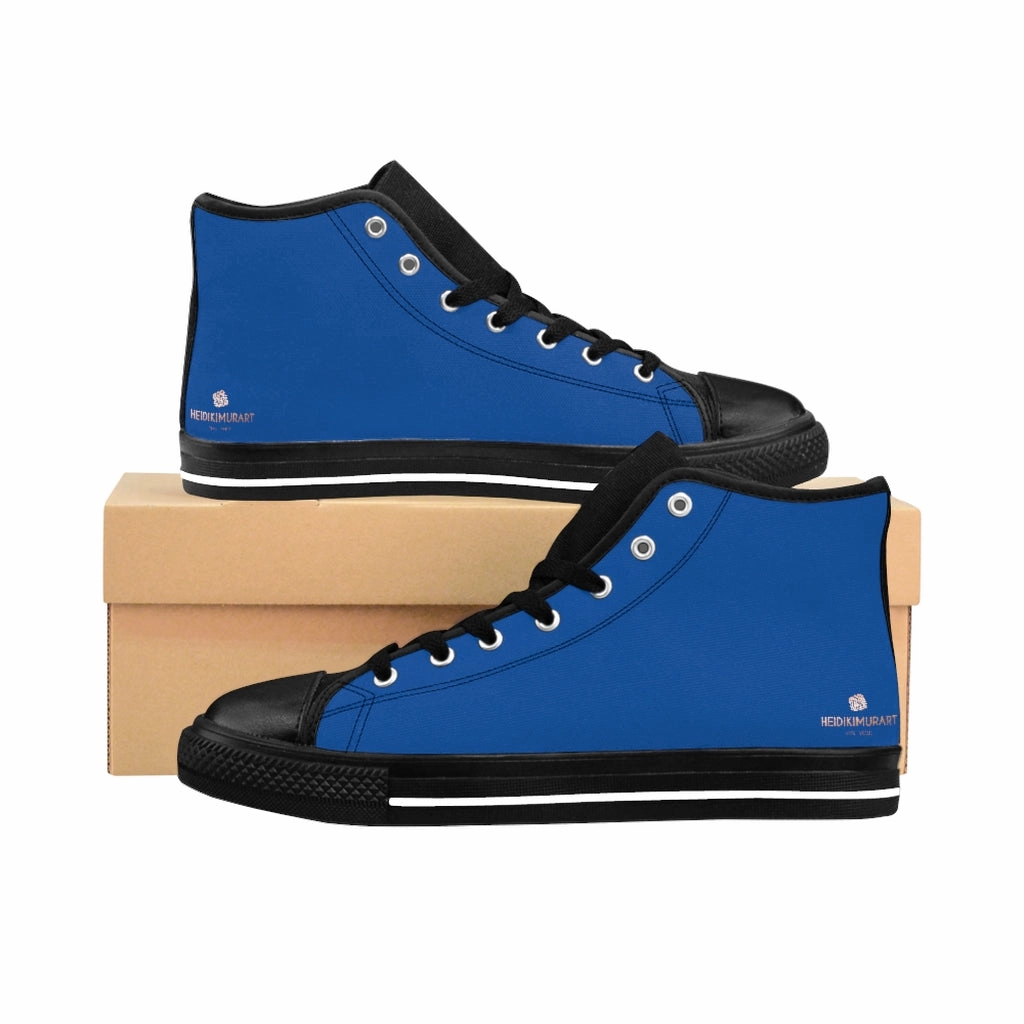 Suits With Cowboy Boots Dark Blue Men's High-top Sneakers, Solid Color Minimalist Designer Tennis Running Shoes
