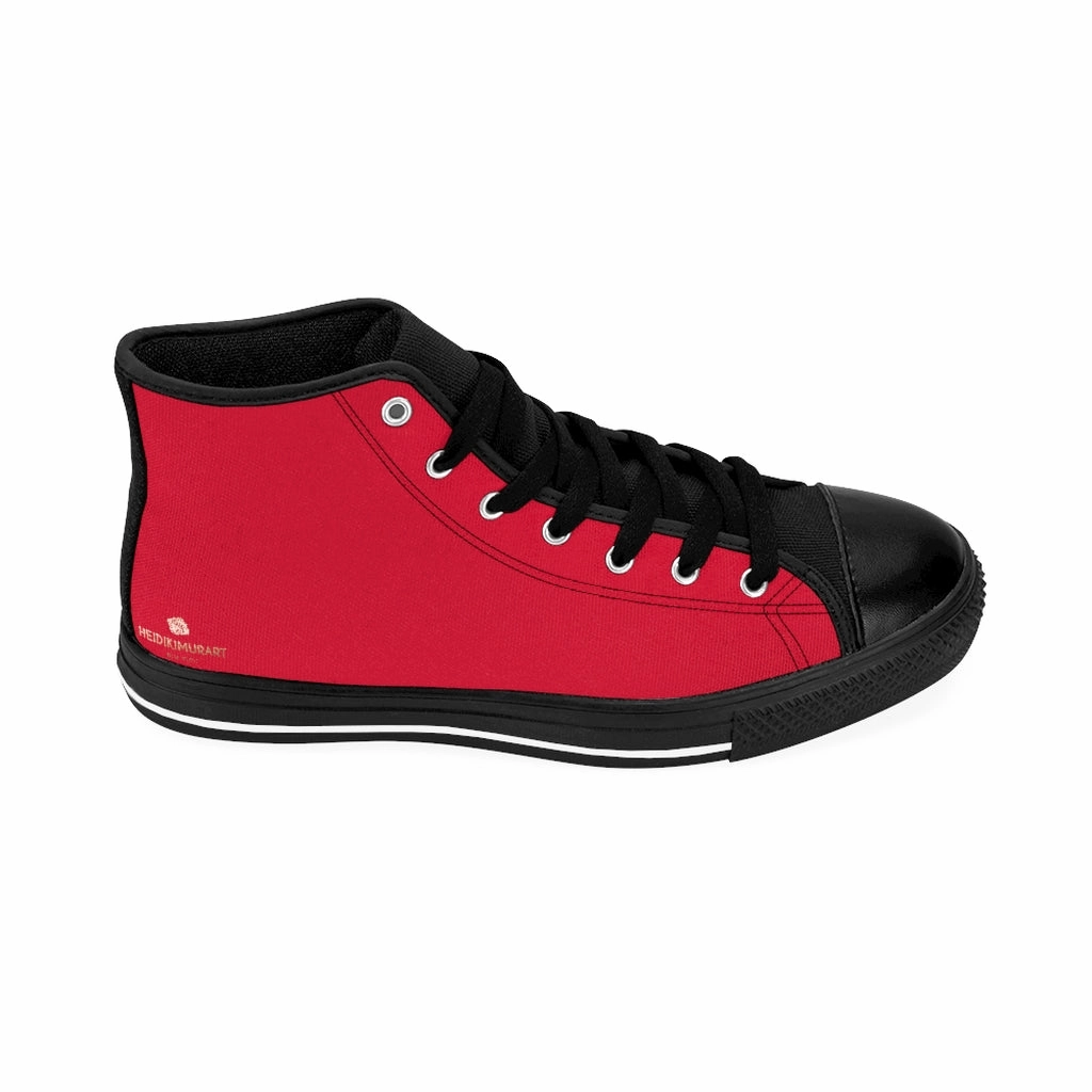 High Knee Cowgirl Boots Bright Red Men's High-top Sneakers, Solid Color Minimalist Designer Tennis Running Shoes