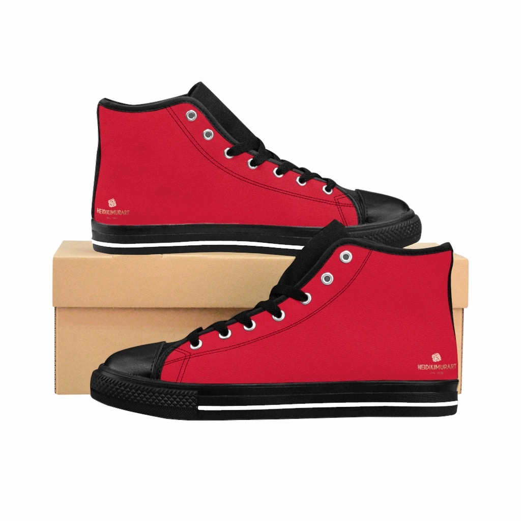 Moonshine Boots Bright Red Men's High-top Sneakers, Solid Color Minimalist Designer Tennis Running Shoes