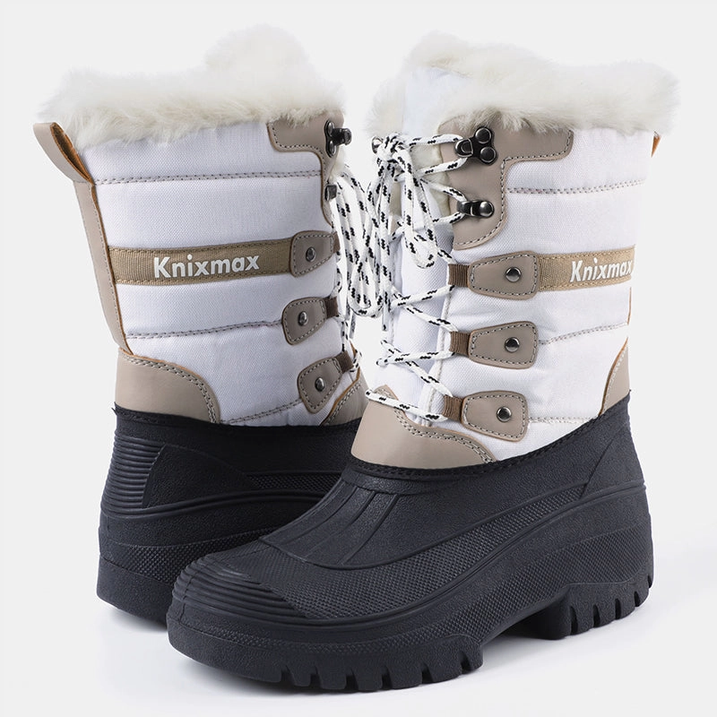 Jungle Hiking Shoes Knixmax Women's Snow Boots White Waterproof Sole Fur Lined Winter Boots(Upgraded Version)
