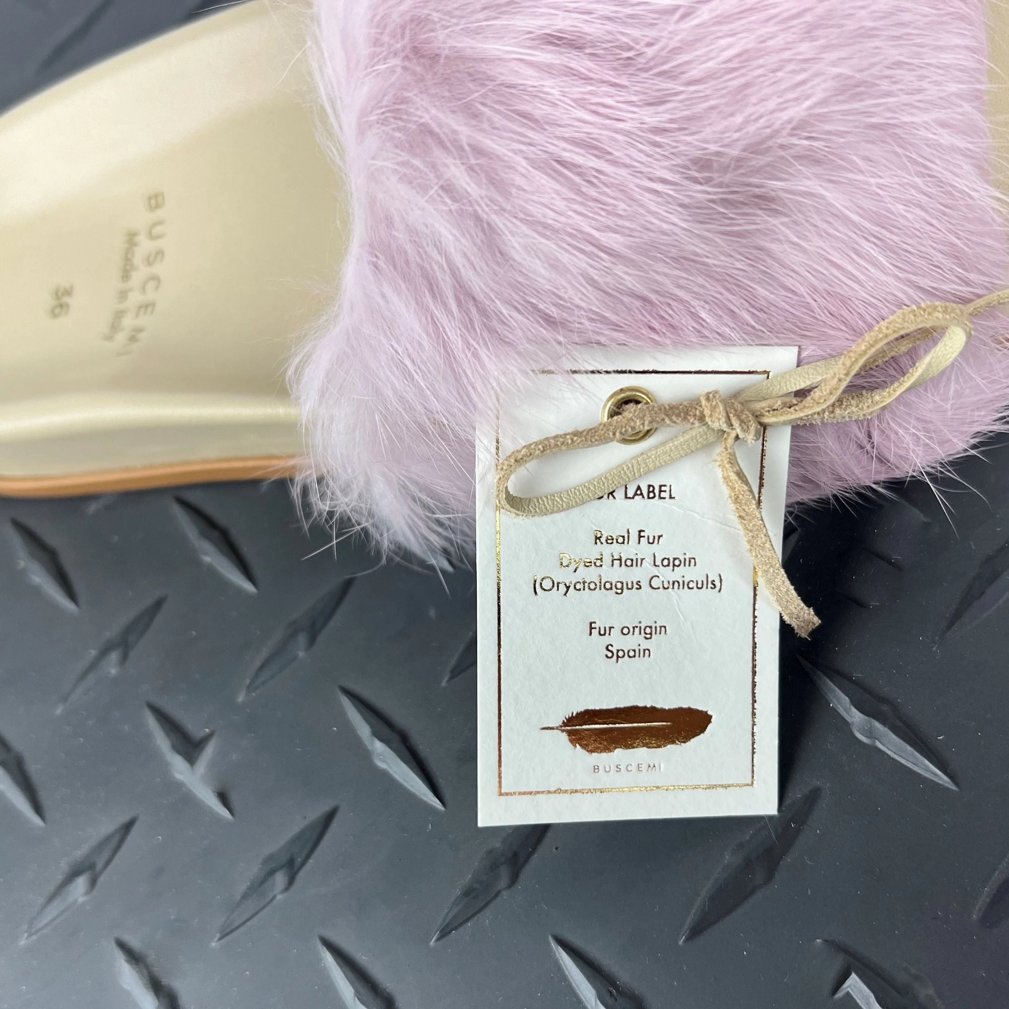 Buscemi Women's Slide Fur Clot Pink Leather Slippers Crock Slides