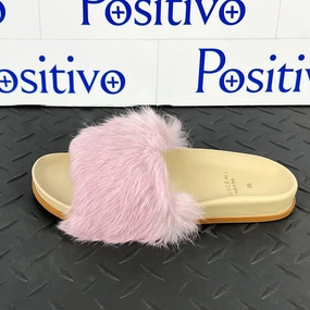 Slippers Dames Buscemi Women's Slide Fur Clot Pink Leather Slippers