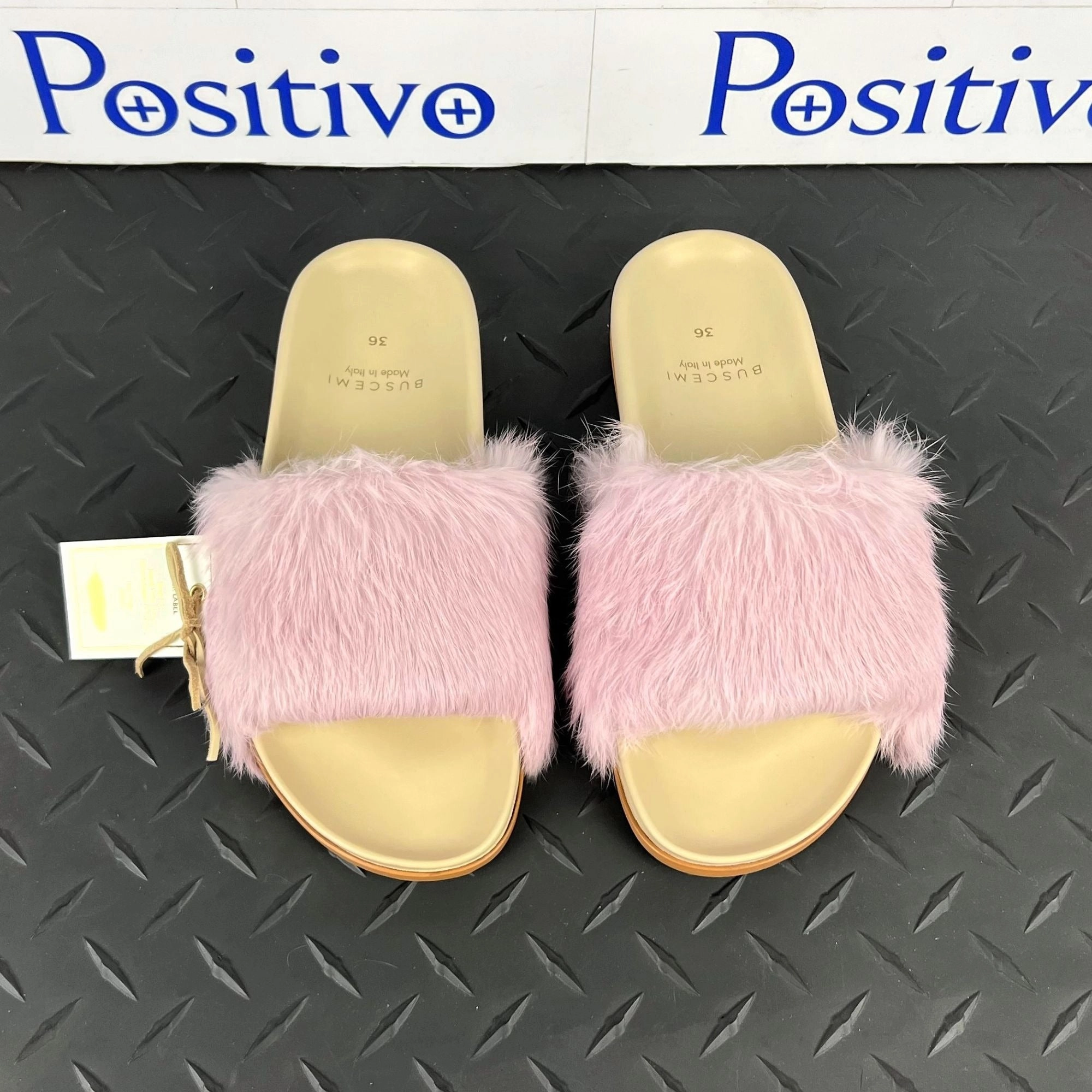 Discontinued Slippers Clearance Sale Buscemi Women's Slide Fur Clot Pink Leather Slippers