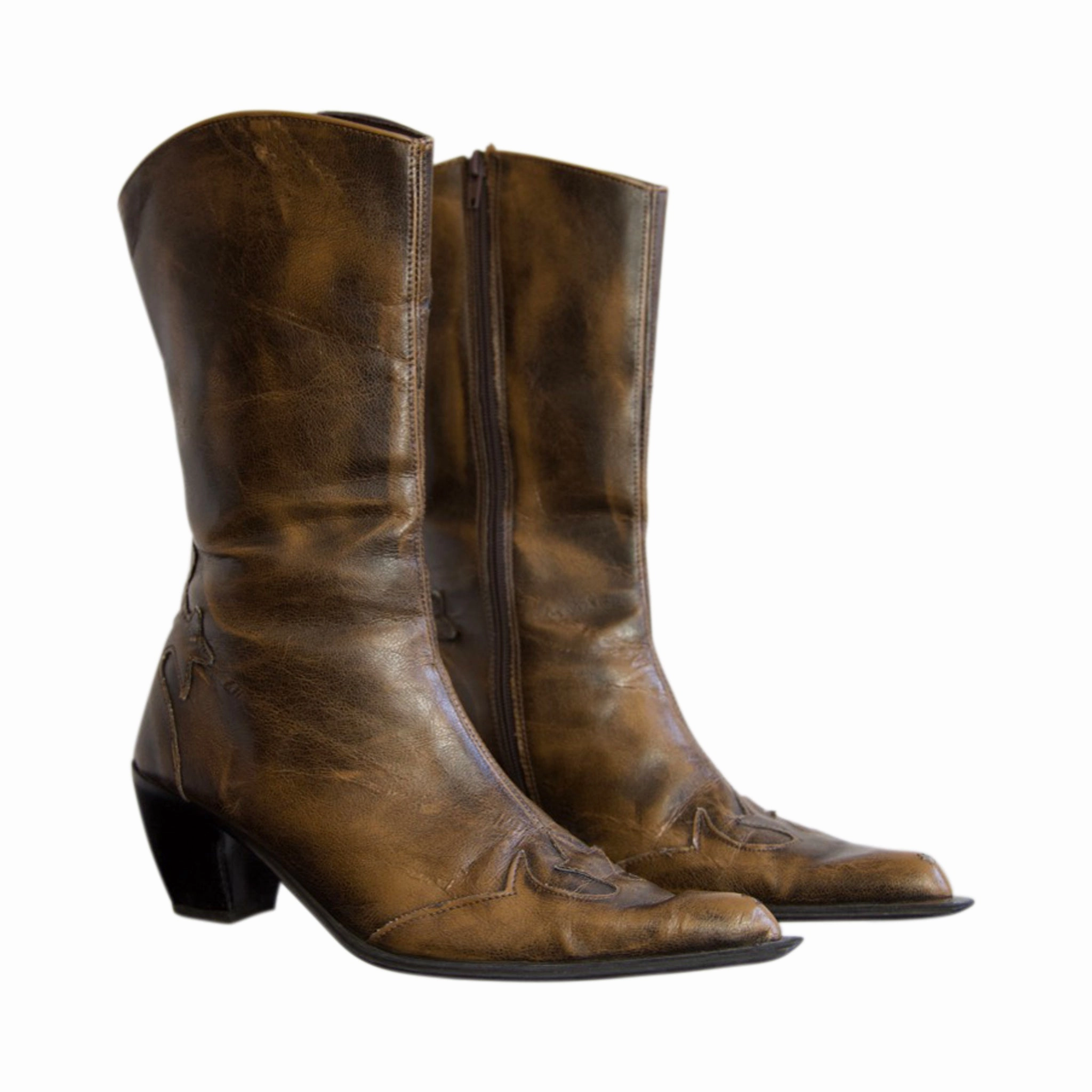 Vintage Distressed Brown Leather Cowboy Boots Muck Boots Insulated