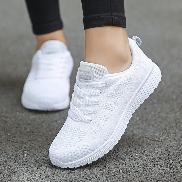 Women Casual Shoes Fashion Breathable Walking Mesh Flat Shoes Woman White Sneakers Women 2020 Tenis Feminino Female Shoes Flat Shoes With Ribbon Ties