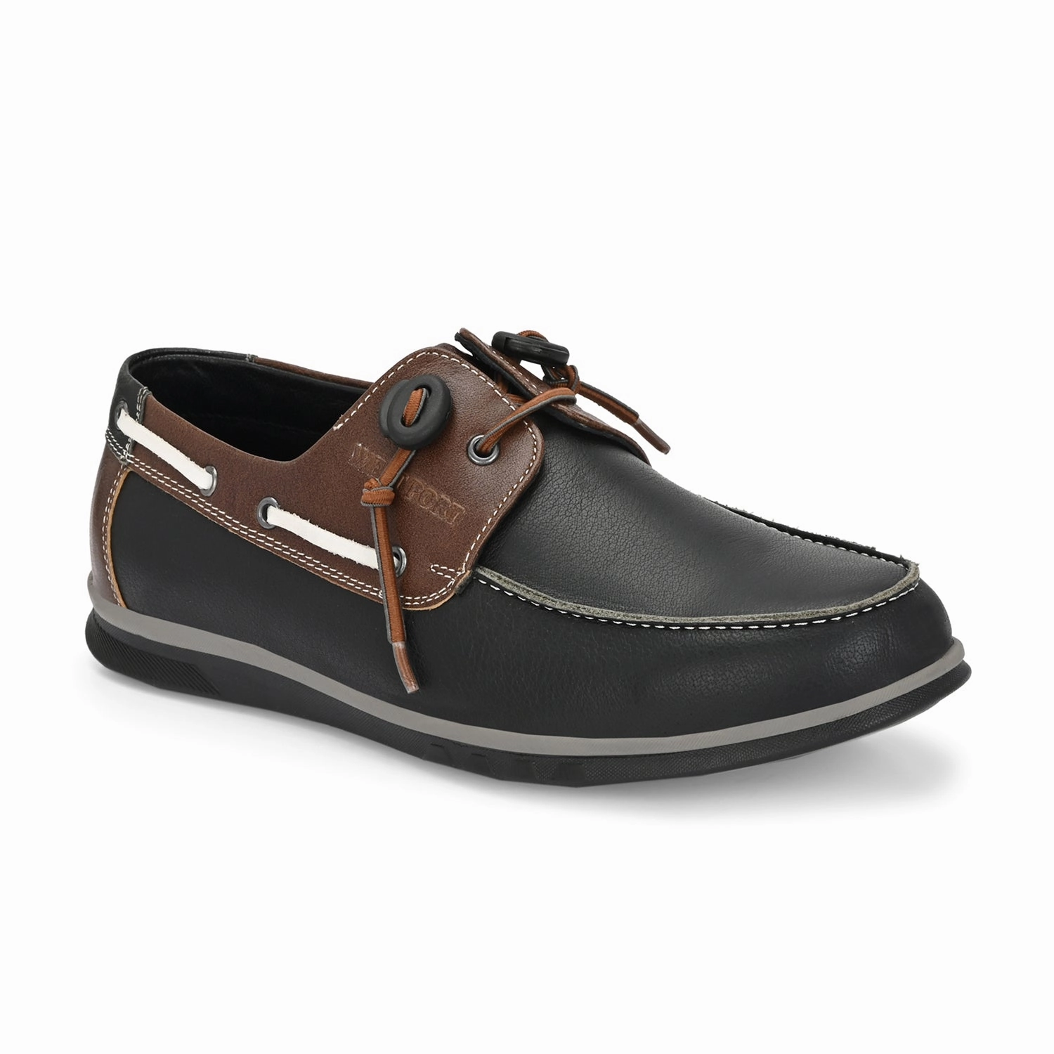 West Port Men Premium Leather Boat Shoes (Danial-66-Black-Tan) On Casual Shoes