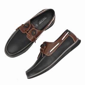 West Port Men Premium Leather Boat Shoes (Danial-66-Black-Tan) Hey Dude Wendy Slip On Casual Shoe
