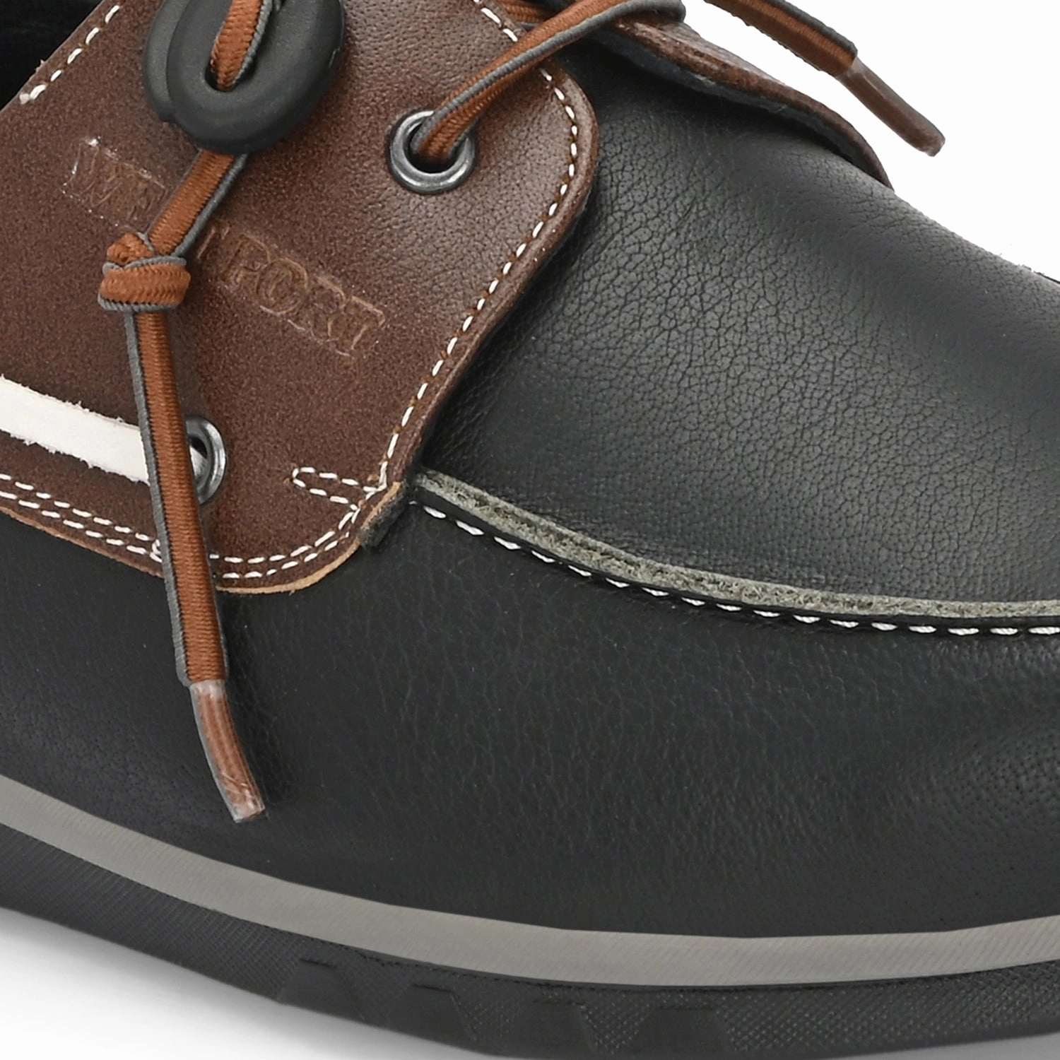 Wide Width Casual Tie Shoes West Port Men Premium Leather Boat Shoes (Danial-66-Black-Tan)