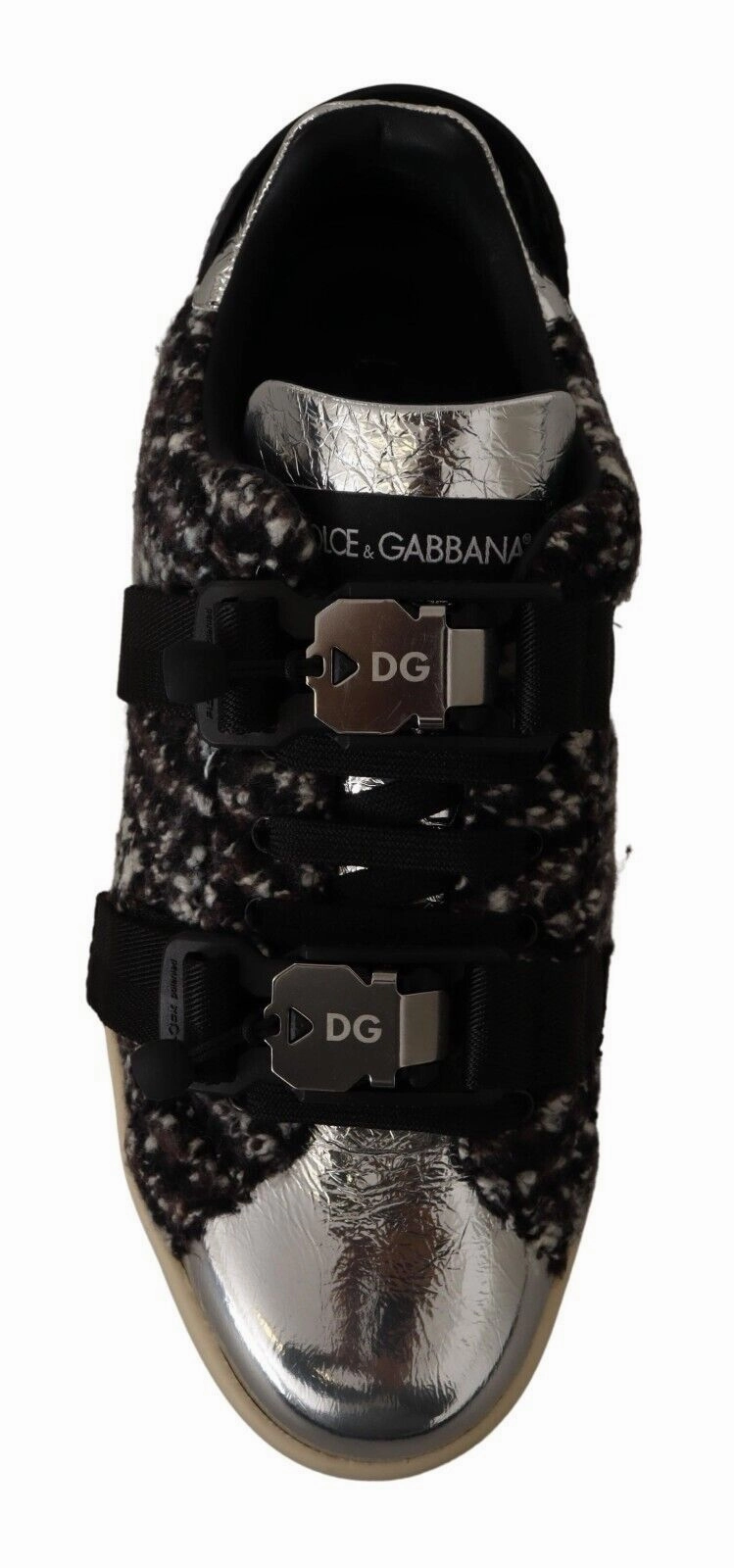 Dolce & Gabbana Silver Leather Brown Cotton Wool Sneakers Shoes Authentic Sneakers