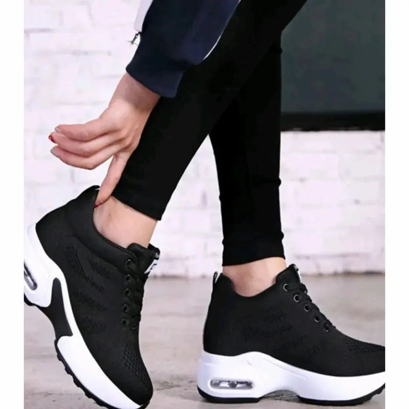 Exclusive Jordan Sneakers Women Black Shoes, Casual Shoes for Women and White Letter Patch Lace-Up Front Solid Wedge Heel Sneakers