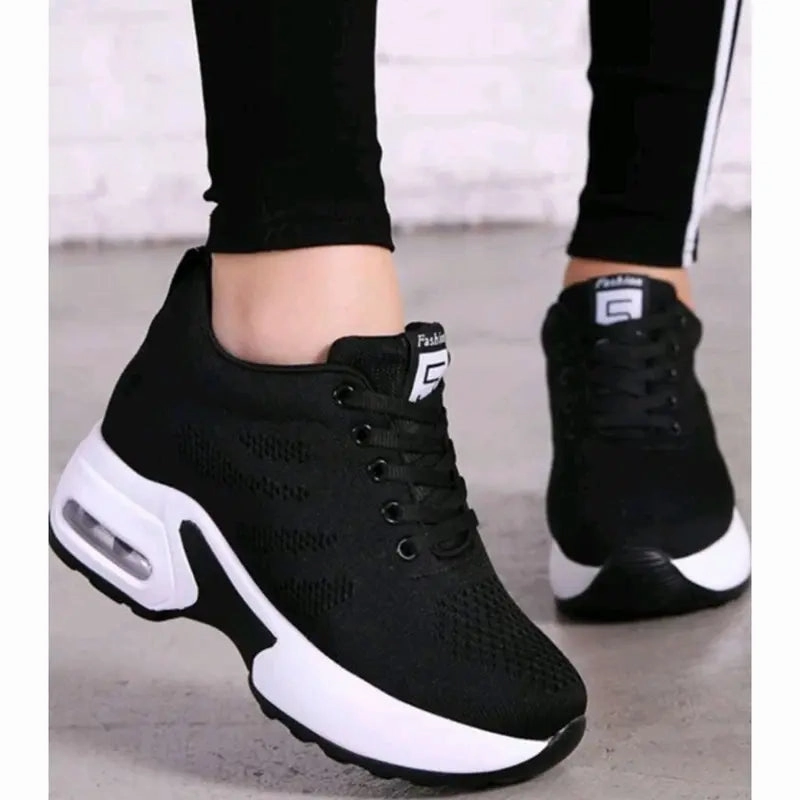 Travis Scott Sneakers Women Black Shoes, Casual Shoes for Women and White Letter Patch Lace-Up Front Solid Wedge Heel Sneakers