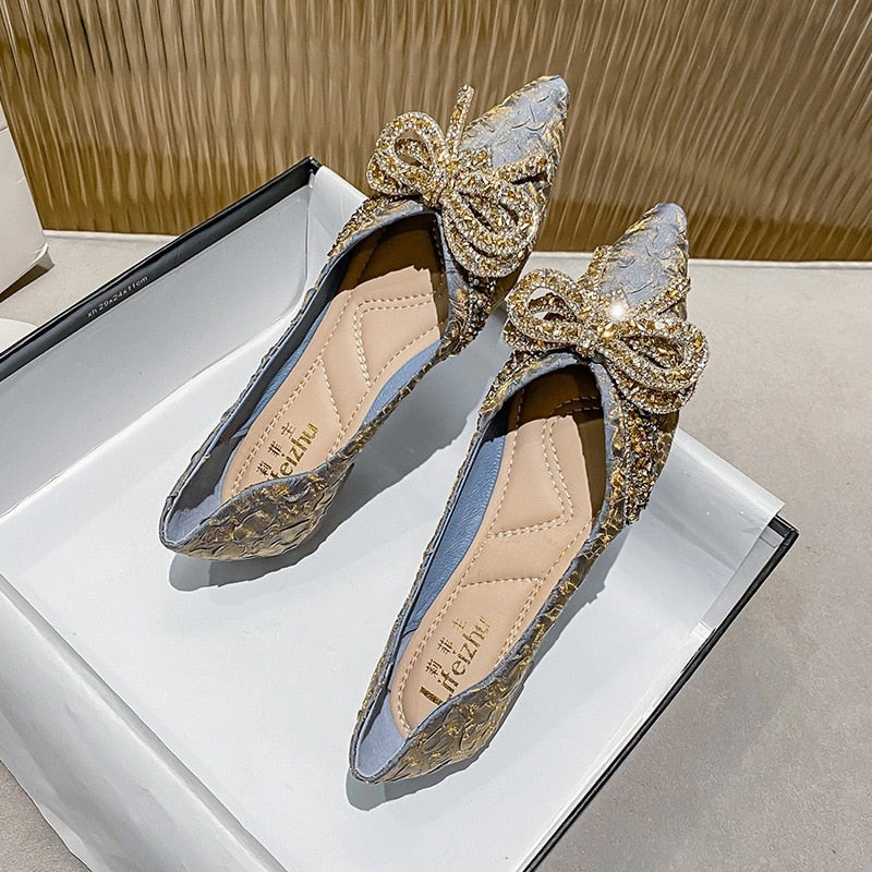 Women Flat Elegant Fashion Women Flat Fashion Ballet Shoes Ladies Bling Crystal Bow Tie Pointed Toe Flats Shoes Zapatos De Mujer Running Shoes For Those With Flat Feet
