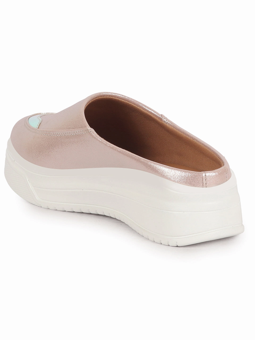 Women Pink Classic Height Enhancer Embellished Back Open Slip On Mule Shoes|All Season Casual Slip On Shoe Casual Climbing Shoes