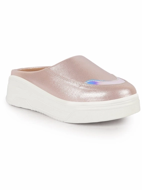 Women Pink Classic Height Enhancer Embellished Back Open Slip On Mule Shoes|All Season Casual Slip On Shoe Shoes Casual Outfits